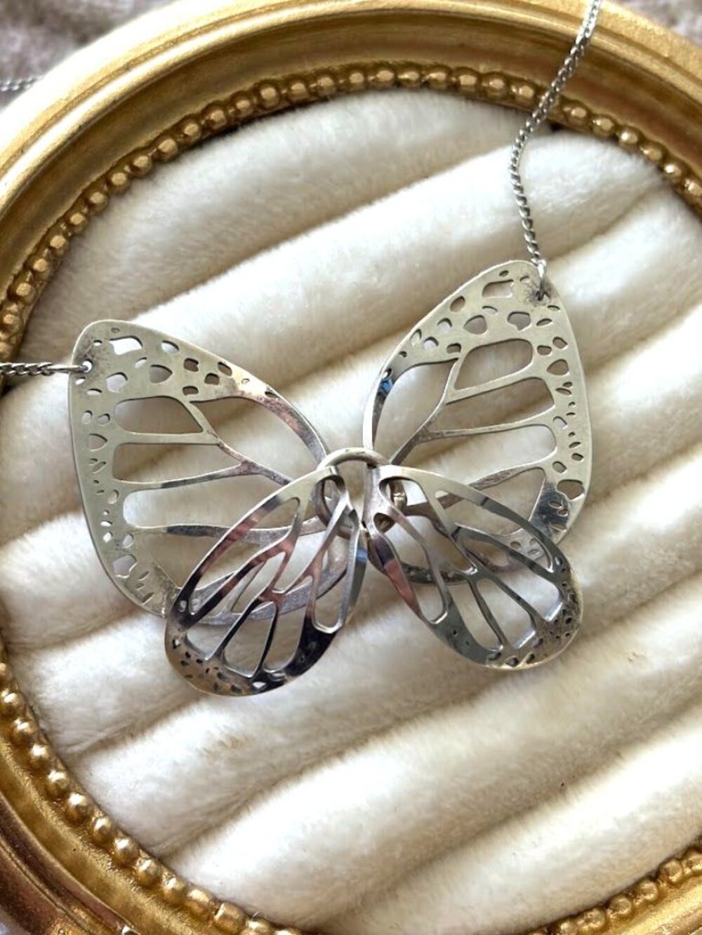 Vintage Mexican Sterling Silver Articulated Butterfly Necklace 925 JS Kinetic - Picture 3 of 8